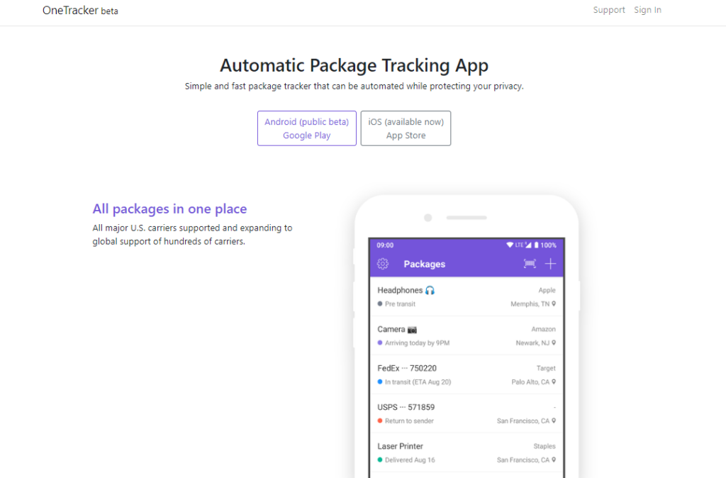 OneTracker Package Tracker